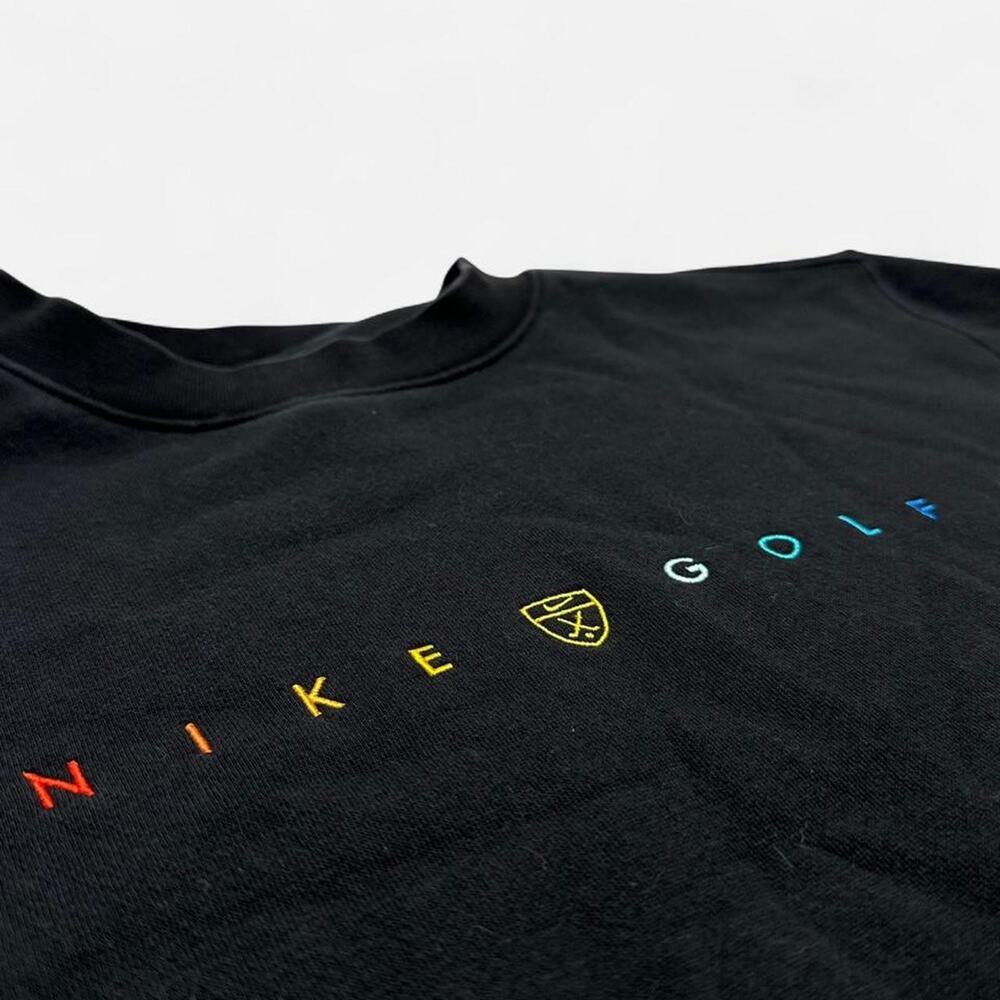 Nike Golf Rainbow Embroidered Center Logo Crewneck Sweatshirt Black Men’s Large - Picture 3 of 6